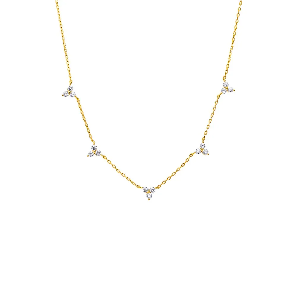 CZ Multi Trio Cluster Charm Necklace