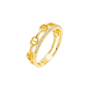CZ Pave X Solid Mariner Band Ring