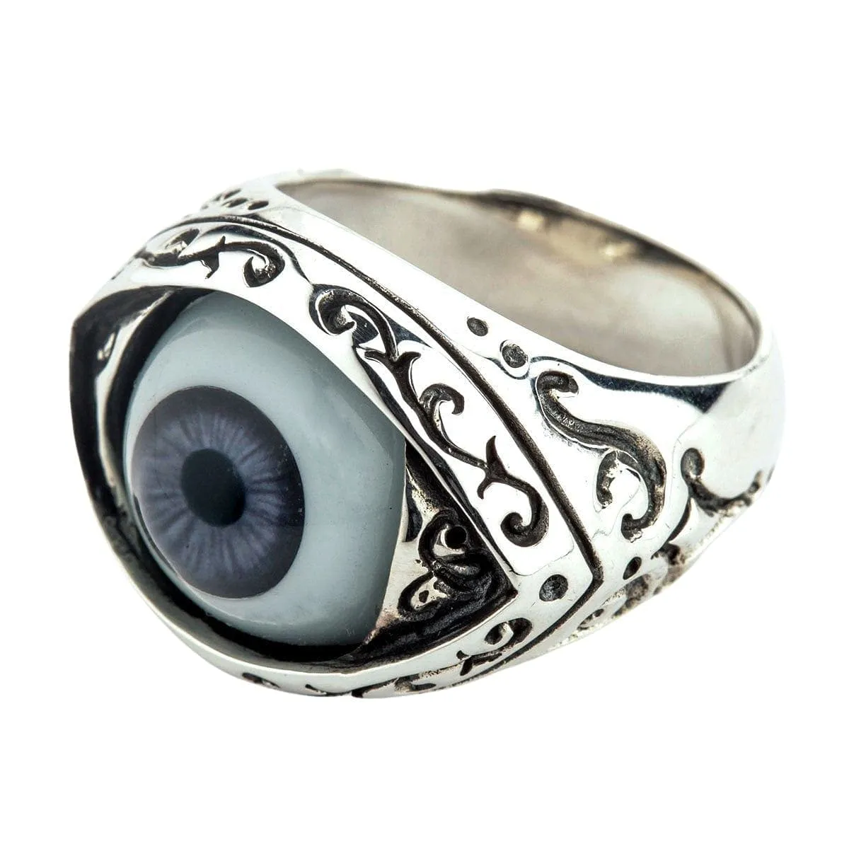 Dark Purple Evil Eye Sterling Silver Gothic Ring