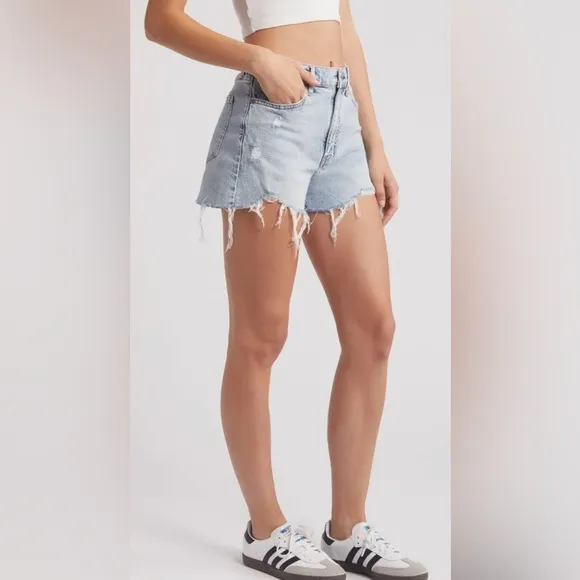 DAZE Troublemaker Distressed High Waist Denim Shorts