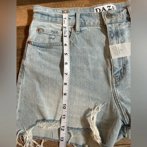 DAZE Troublemaker Distressed High Waist Denim Shorts
