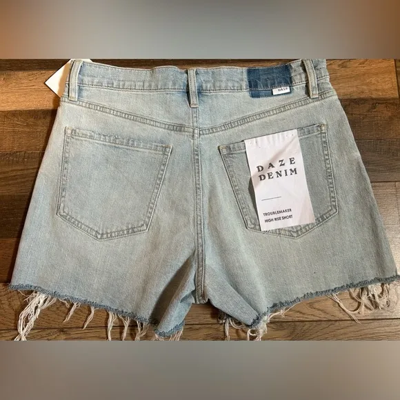 DAZE Troublemaker Distressed High Waist Denim Shorts