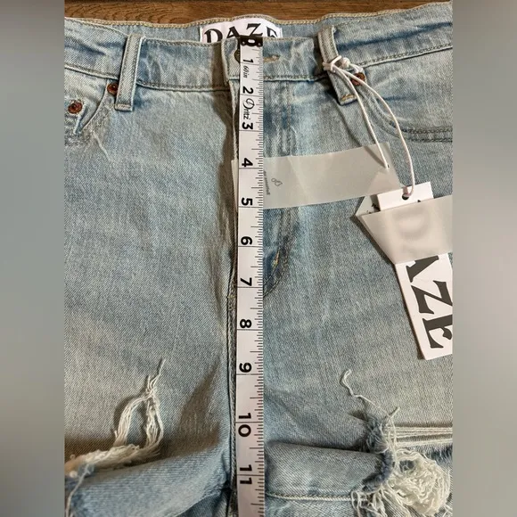 DAZE Troublemaker Distressed High Waist Denim Shorts