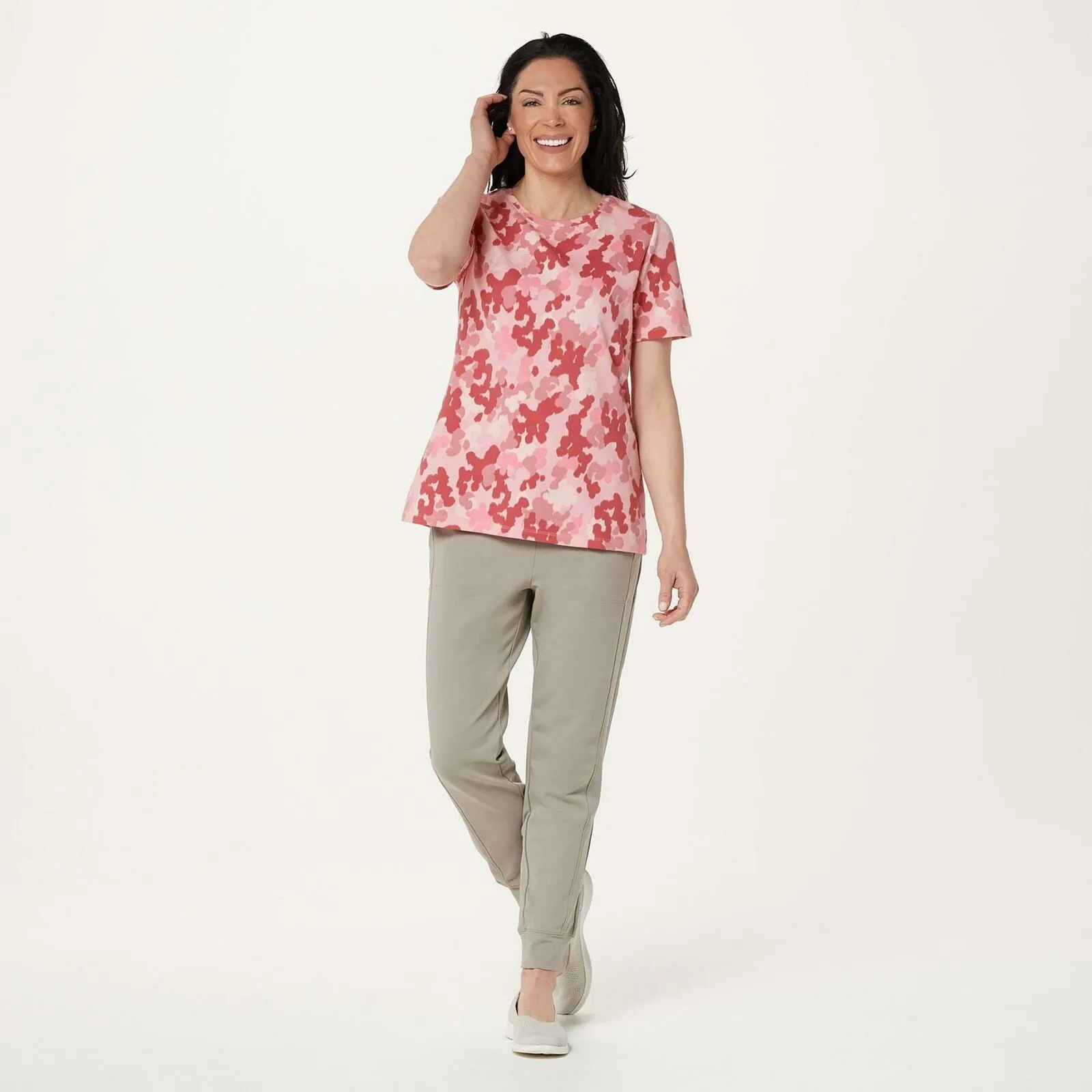 Denim & Co. Active Plus Size Printed French Terry Round Neck Knit Top