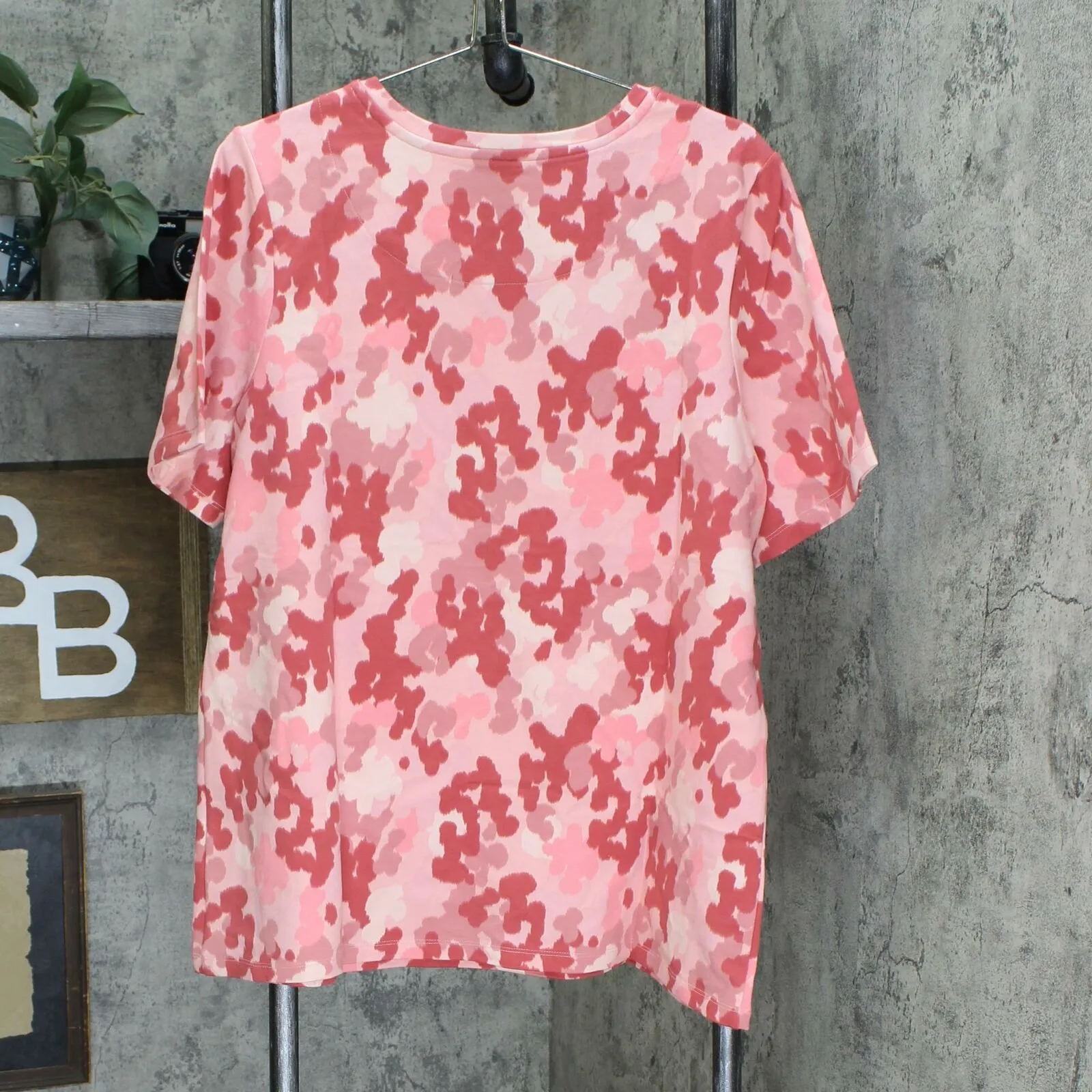 Denim & Co. Active Plus Size Printed French Terry Round Neck Knit Top