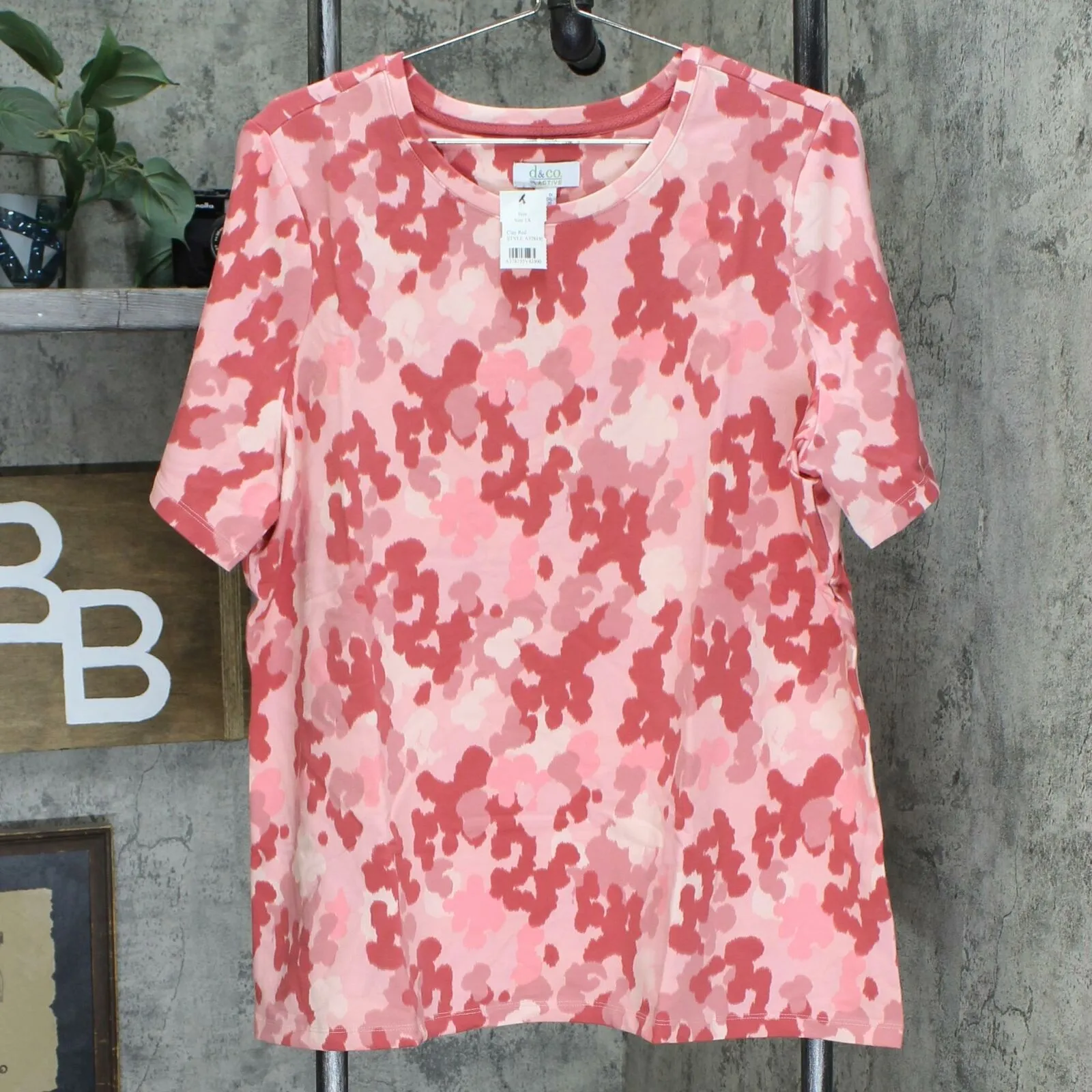 Denim & Co. Active Plus Size Printed French Terry Round Neck Knit Top