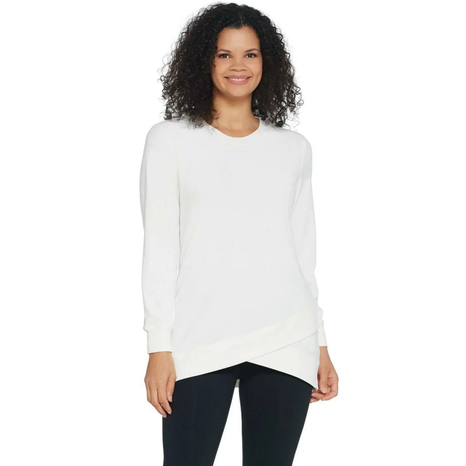 Denim & Co. Active Women's Velour Pullover With Rib Trim Natural XS