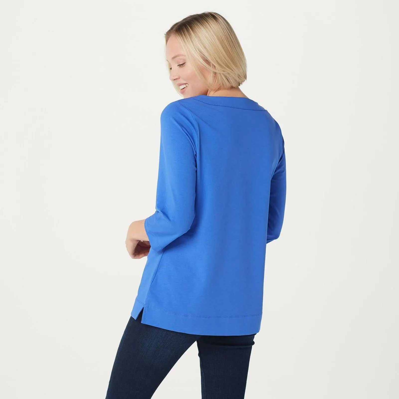 Denim & Co. Women's Essentials 3/4 Sleeve Split V-Neck Top