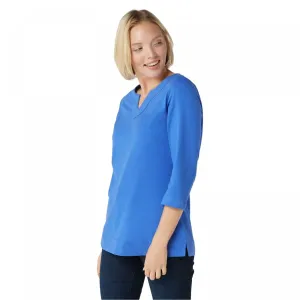 Denim & Co. Women's Essentials 3/4 Sleeve Split V-Neck Top