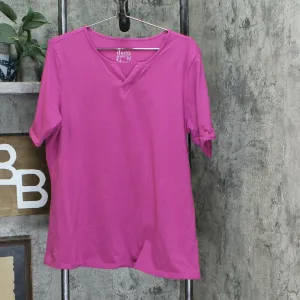 Denim & Co. Women's Essentials Jersey Split V Neck Top Magenta Haze Large