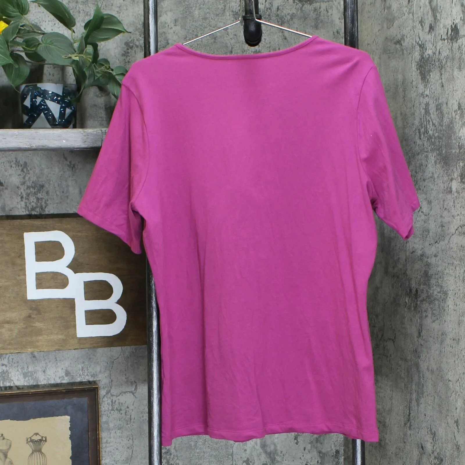 Denim & Co. Women's Essentials Jersey Split V Neck Top Magenta Haze Large