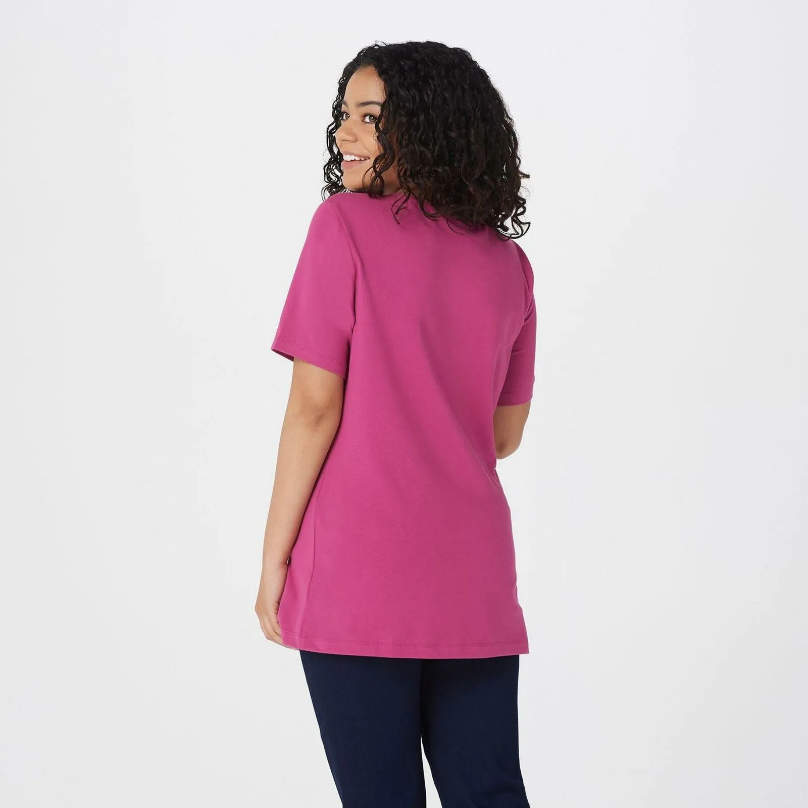 Denim & Co. Women's Essentials Jersey Split V Neck Top Magenta Haze Large