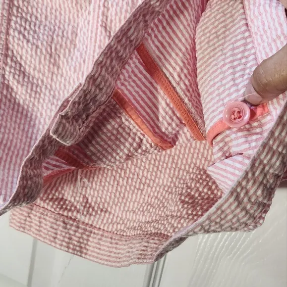 Denim &amp; Co. Pink white striped seersucker jacket women's size L