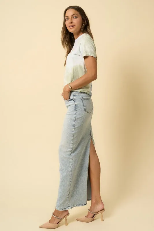 Denim Lab USA SUPER LONG MAXI DENIM SKIRT
