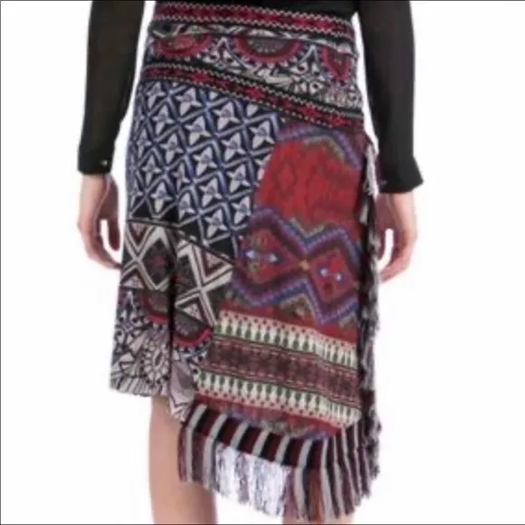 Desigual Althea Side Fringe Patterned Skirt S