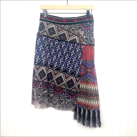 Desigual Althea Side Fringe Patterned Skirt S