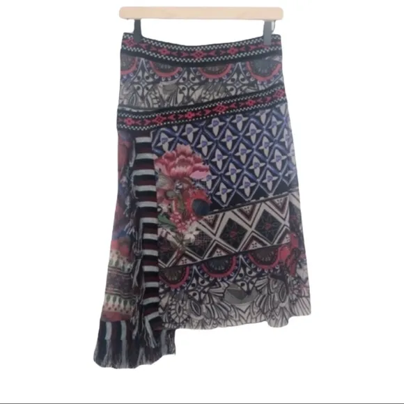 Desigual Althea Side Fringe Patterned Skirt S