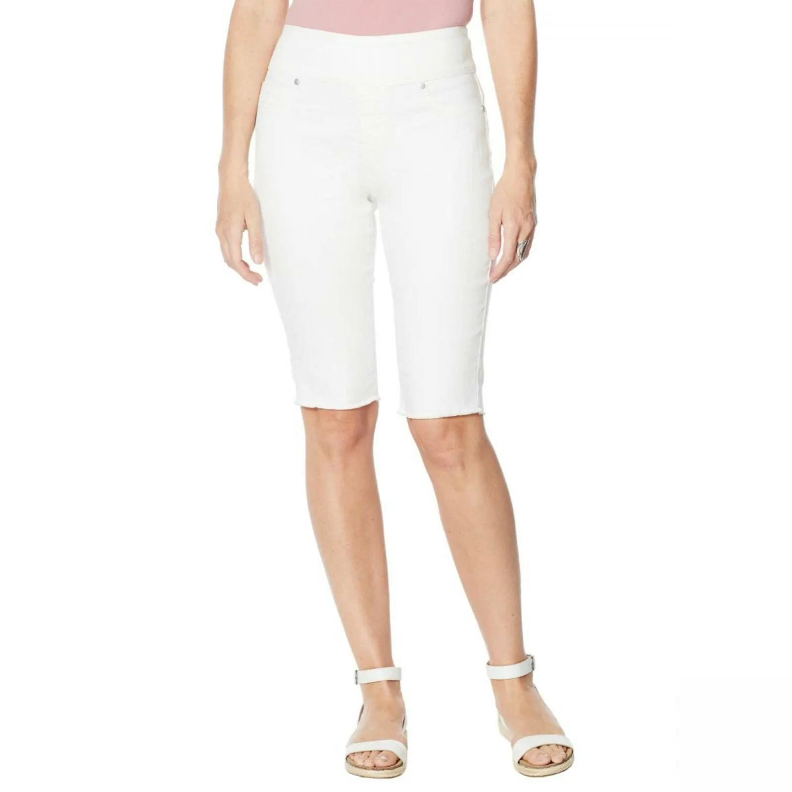 DG2 by Diane Gilman Women's Classic Stretch Pull On Bermuda Shorts Ivory Medium