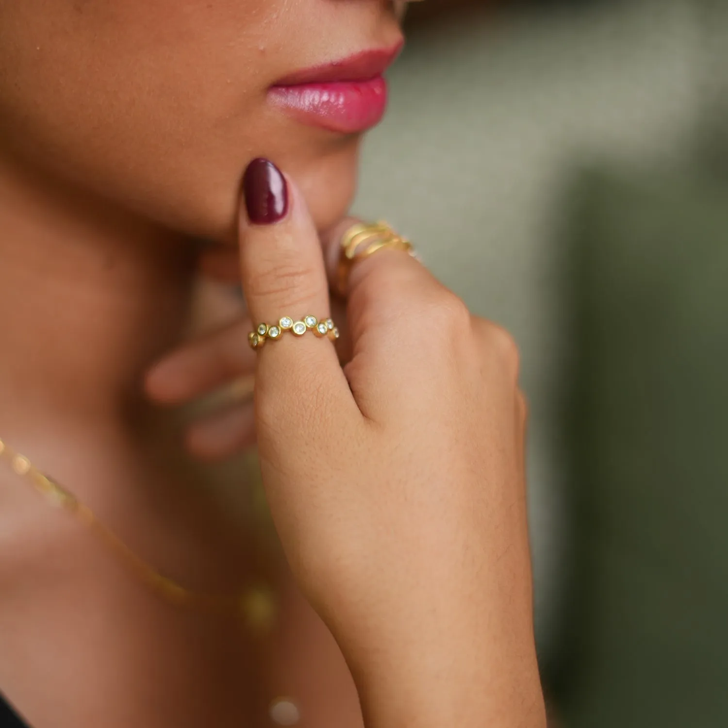 Diamond & Gold Zig Zag Stackable Adjustable Ring