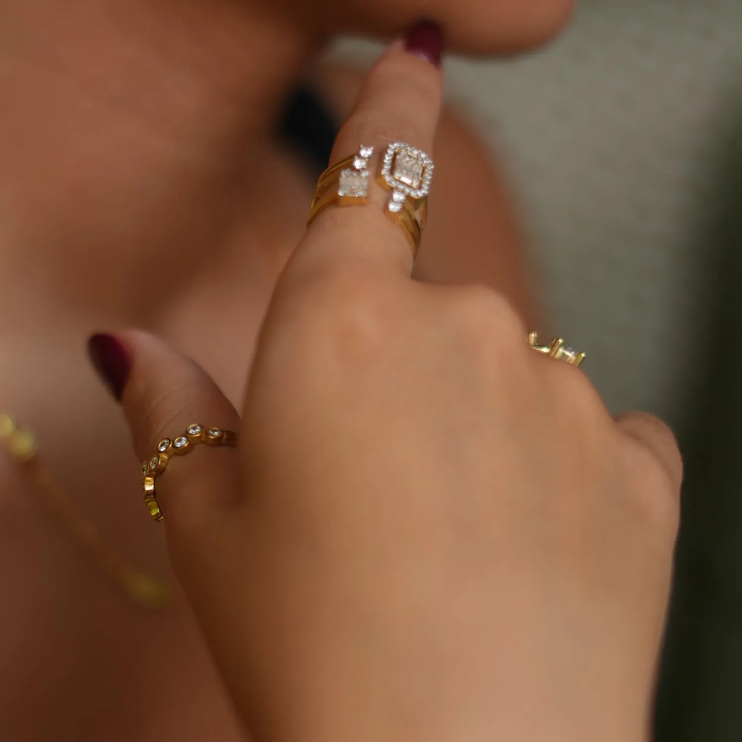 Diamond & Gold Zig Zag Stackable Adjustable Ring