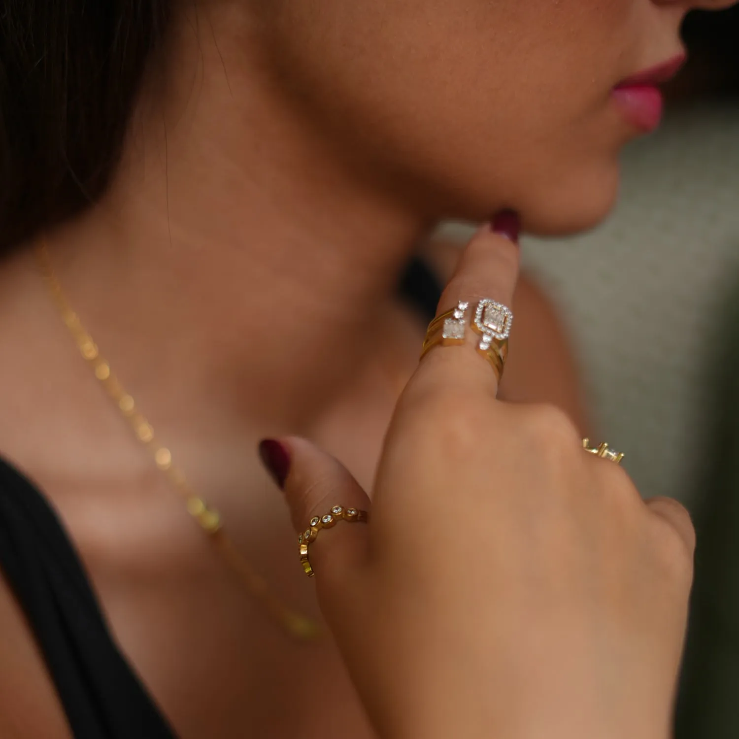 Diamond & Gold Zig Zag Stackable Adjustable Ring