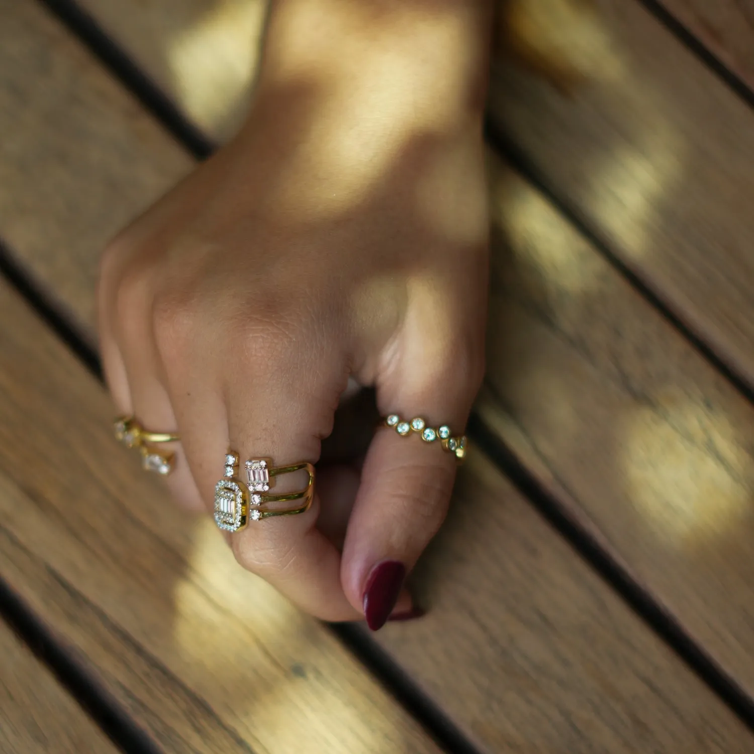 Diamond & Gold Zig Zag Stackable Adjustable Ring