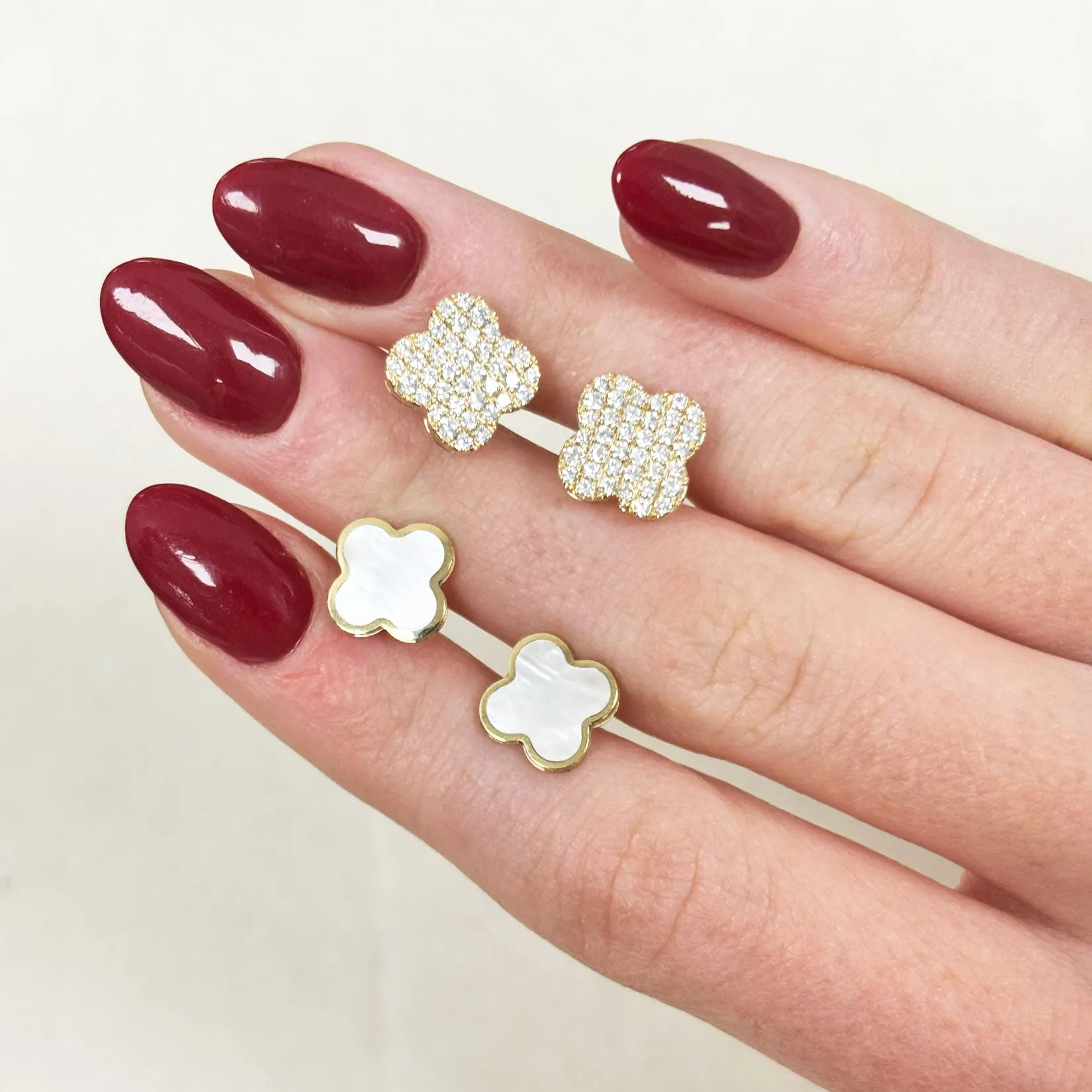 Diamond Clover Stud Earrings