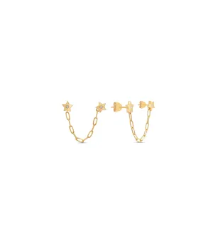 Diamond Double Stud Star Earring