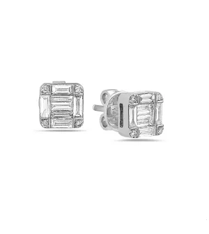 Diamond Emerald Cut Cluster Stud Earring