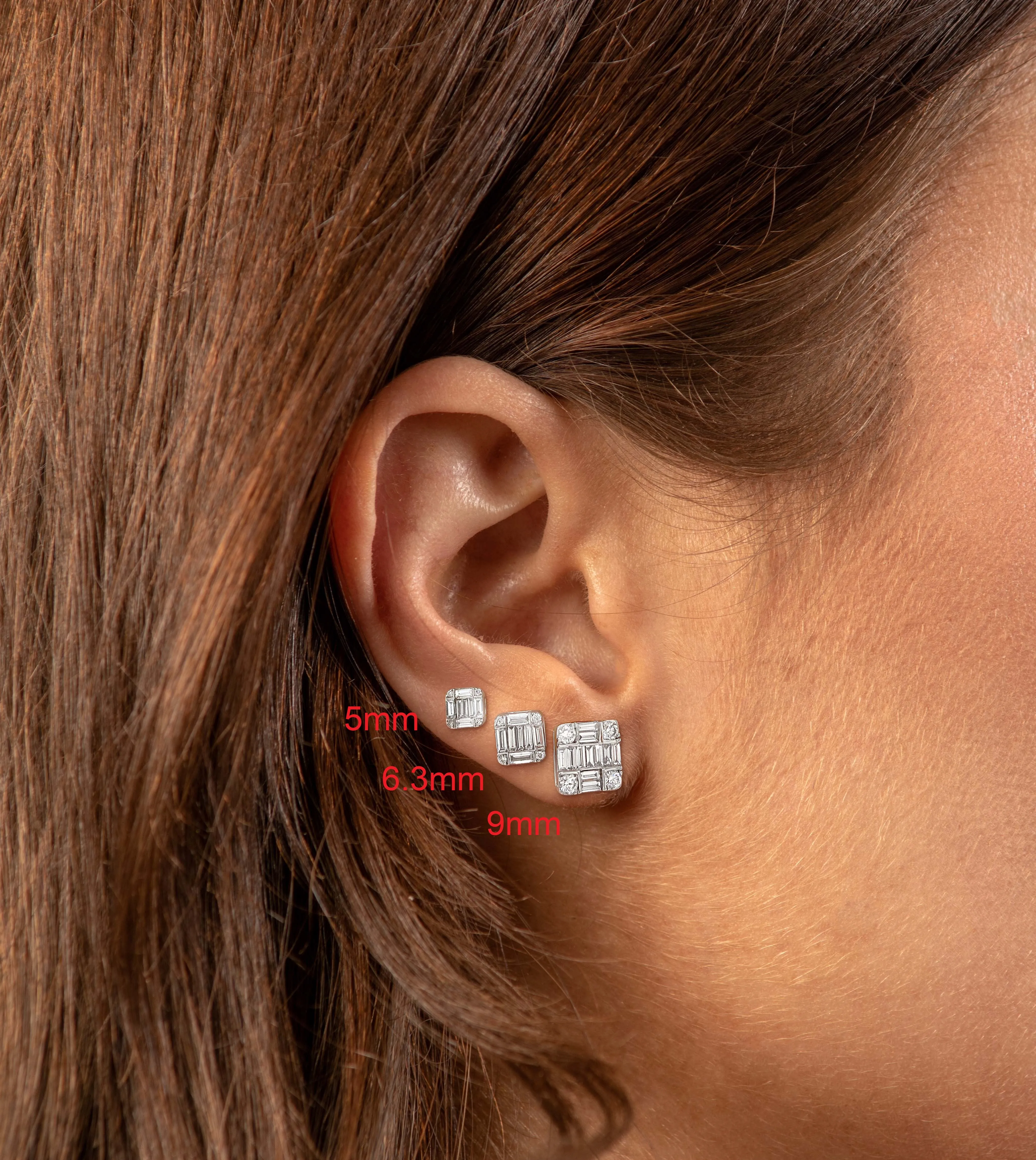 Diamond Emerald Cut Cluster Stud Earring