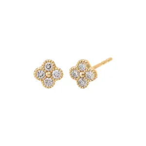 Diamond Four Leaf Clover Bezel Stud Earring 14K