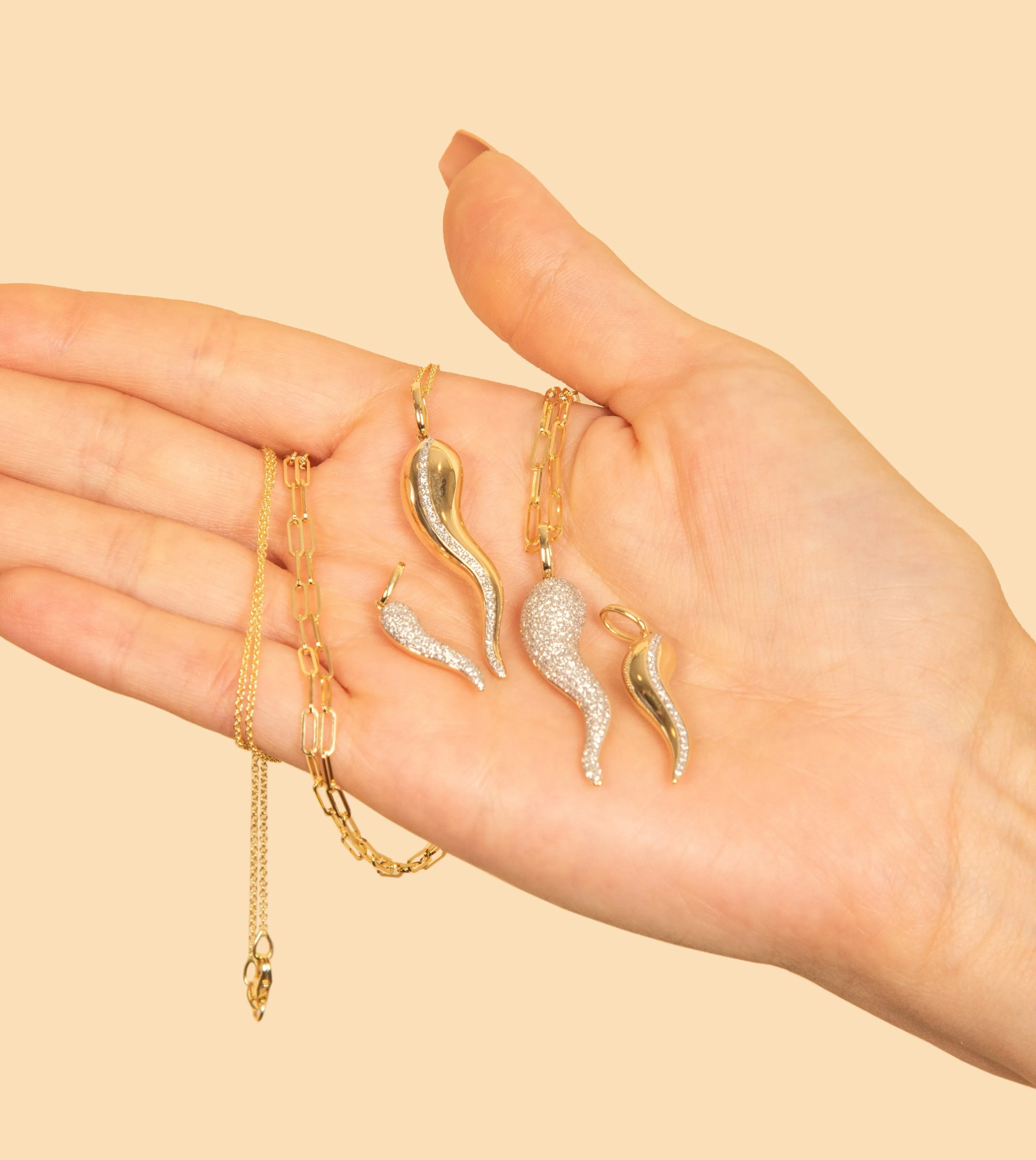 Diamond Line Italian Horn Cornicello Necklace