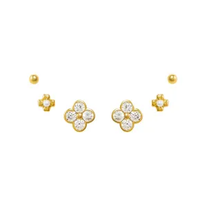 Diamond Multi Clover Stud Earring Combo Set 14K