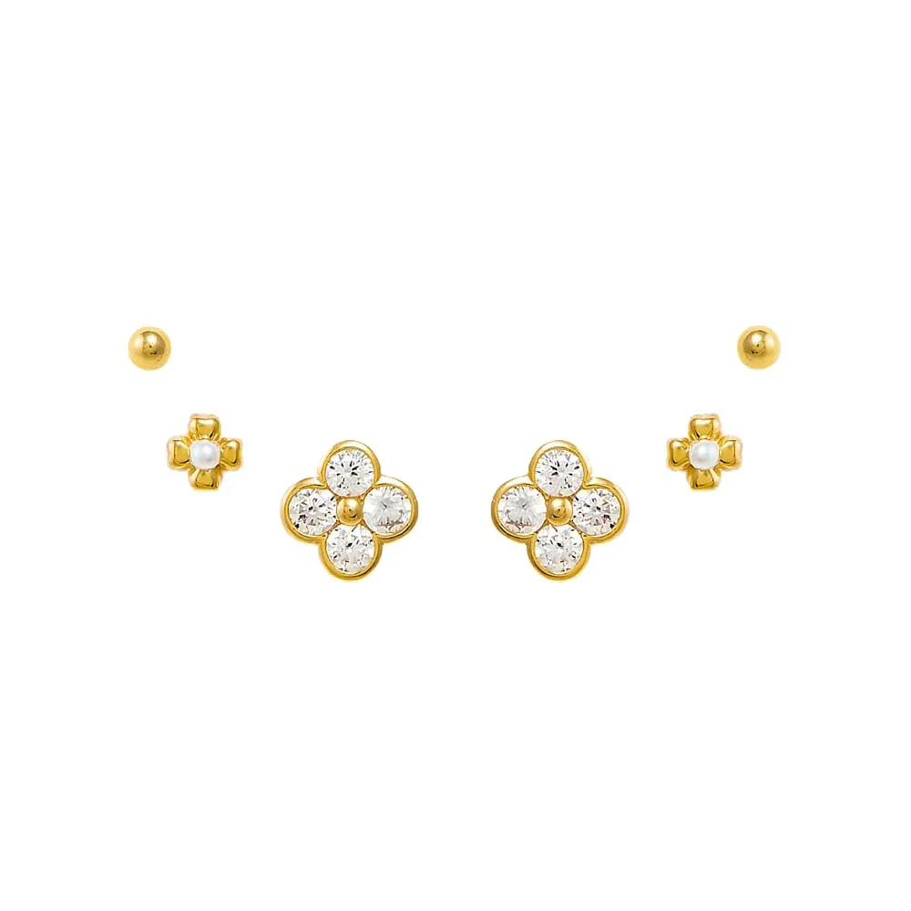 Diamond Multi Clover Stud Earring Combo Set 14K