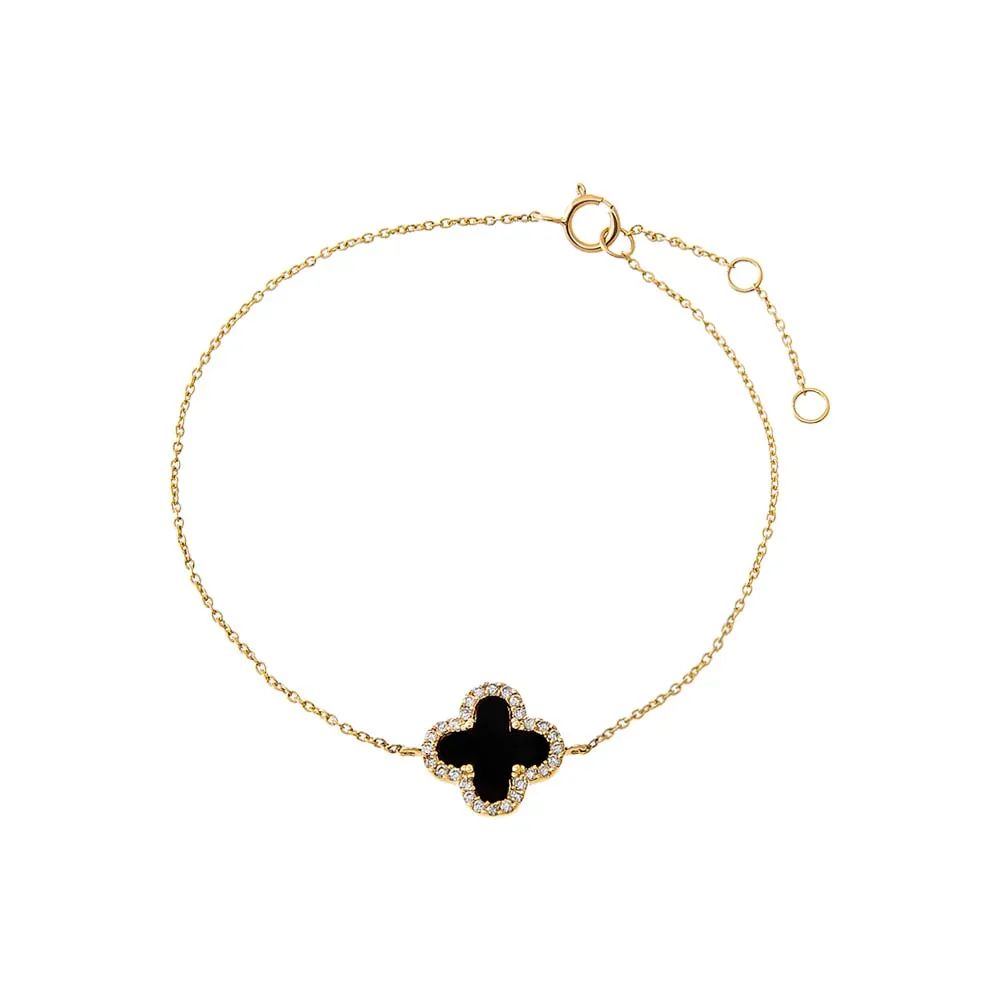 Diamond Pave Colored Stone Clover Bracelet 14K