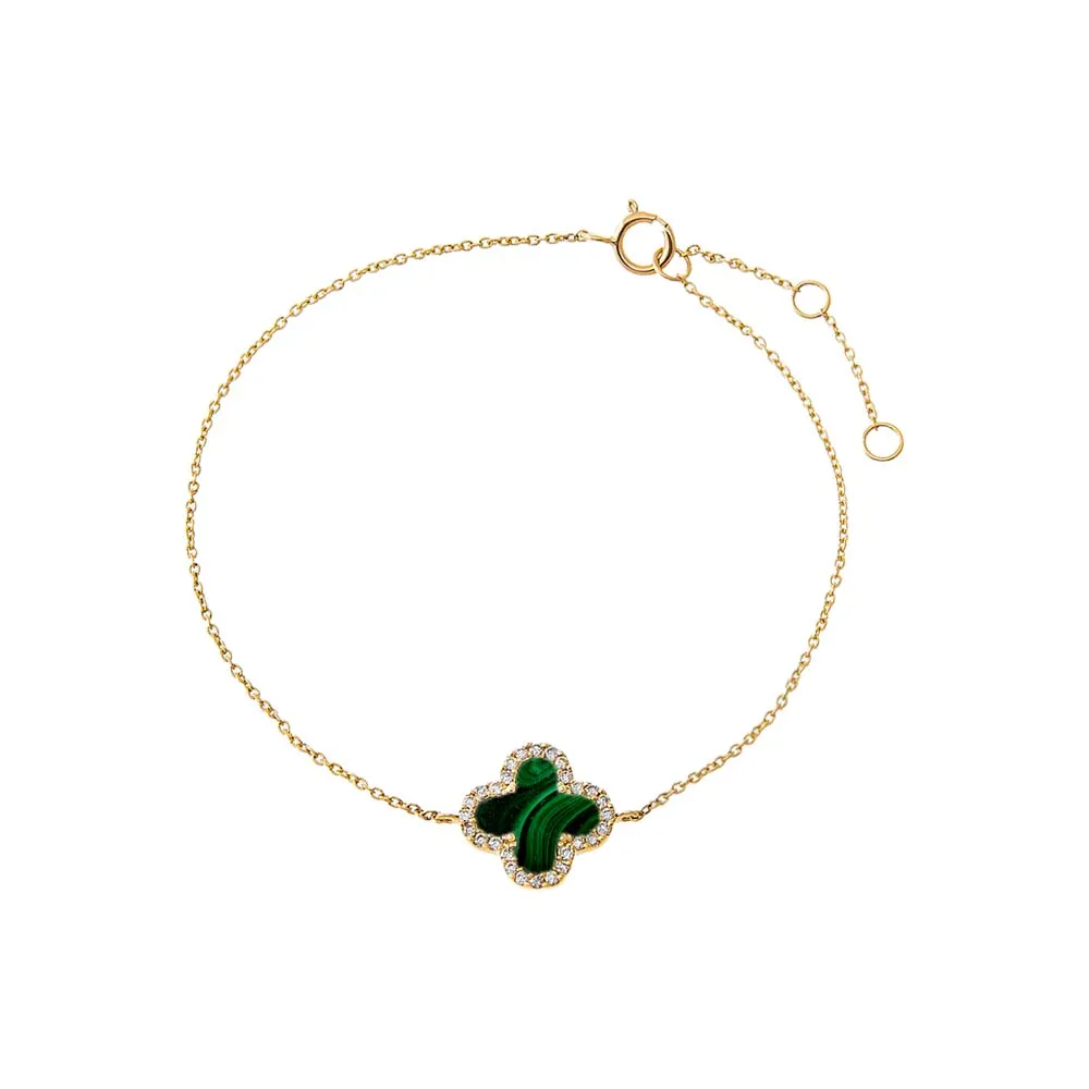 Diamond Pave Colored Stone Clover Bracelet 14K