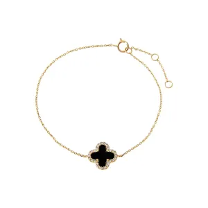 Diamond Pave Colored Stone Clover Bracelet 14K