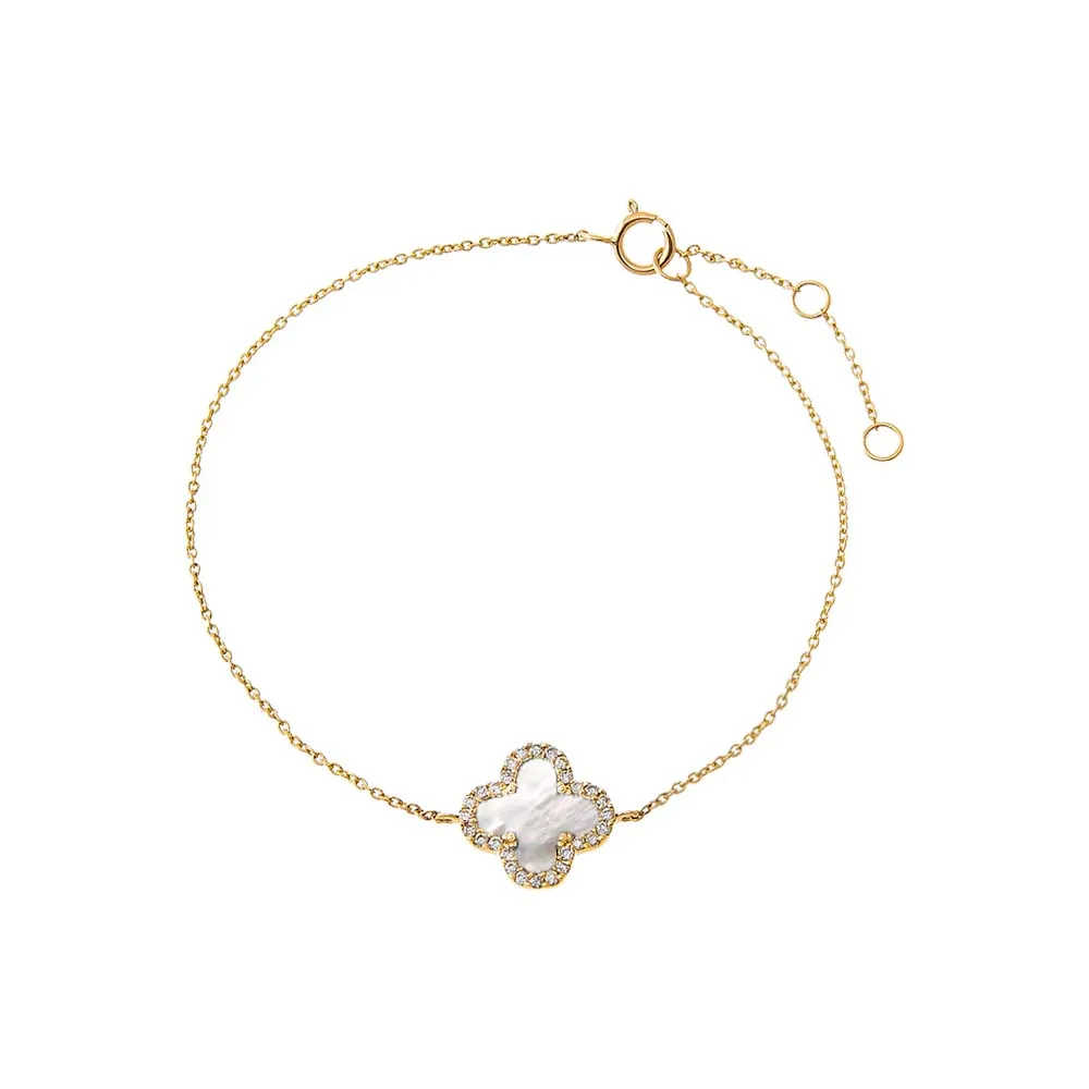 Diamond Pave Colored Stone Clover Bracelet 14K