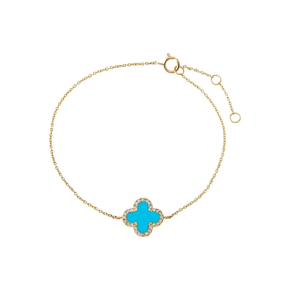 Diamond Pave Colored Stone Clover Bracelet 14K