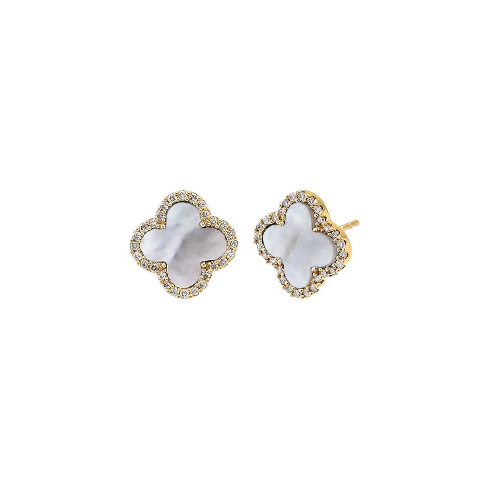 Diamond Pave Colored Stone Clover Earring 14K