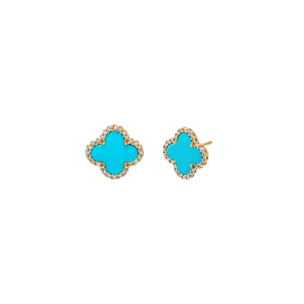 Diamond Pave Colored Stone Clover Earring 14K