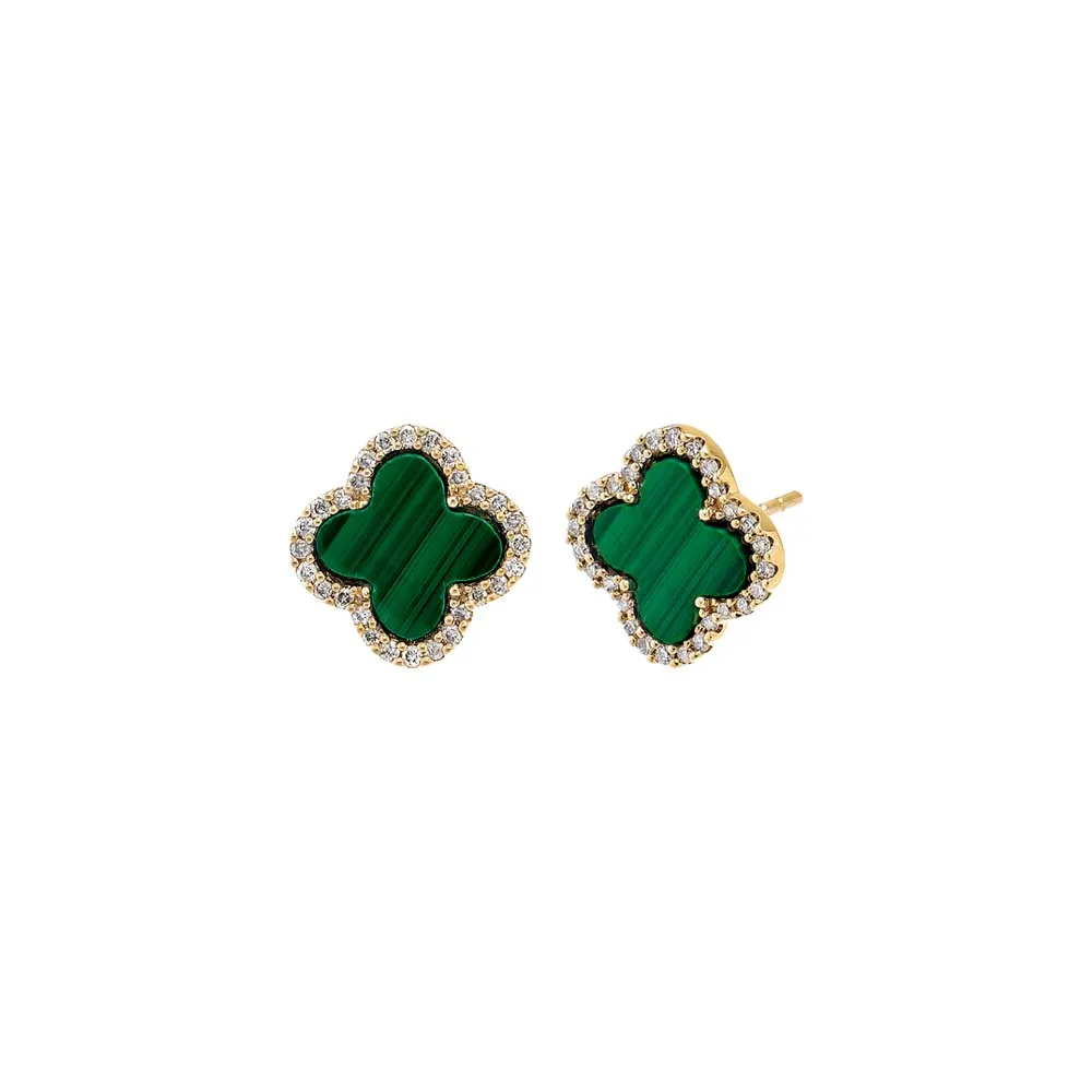 Diamond Pave Colored Stone Clover Earring 14K