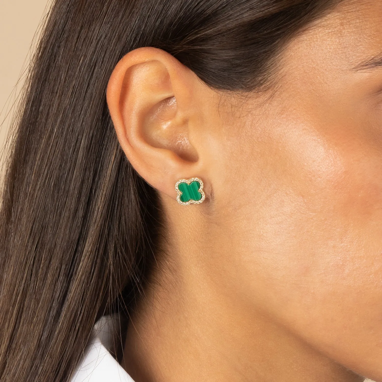 Diamond Pave Colored Stone Clover Earring 14K