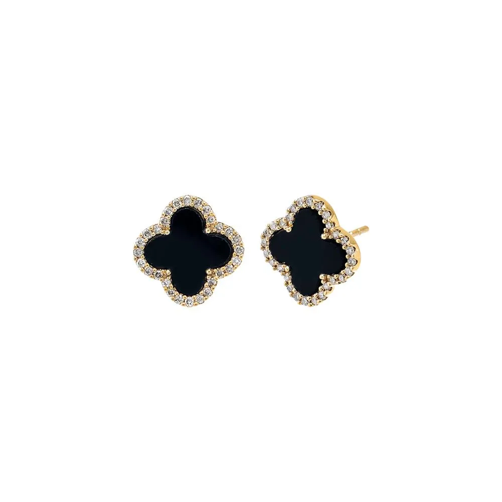 Diamond Pave Colored Stone Clover Earring 14K