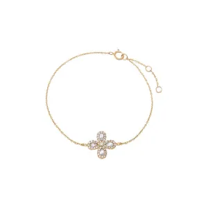 Diamond Pave Colored Stone Four Leaf Clover Bracelet 14K