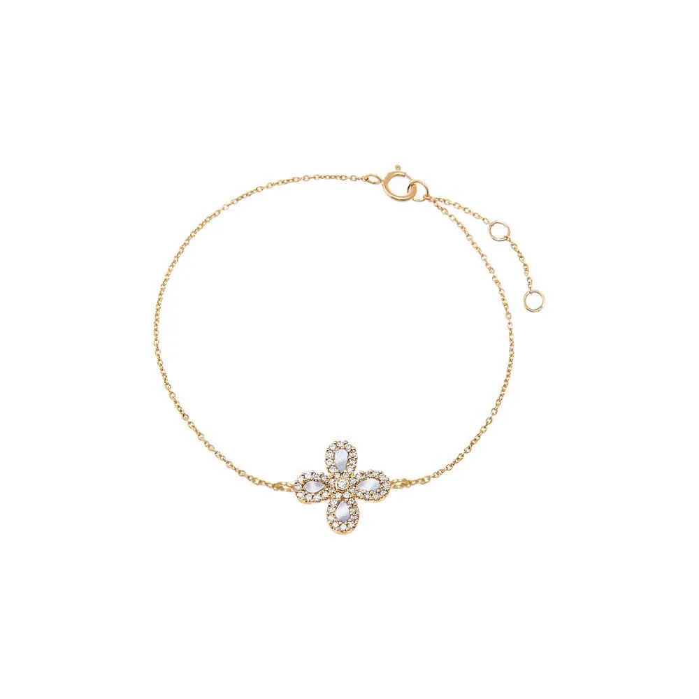 Diamond Pave Colored Stone Four Leaf Clover Bracelet 14K