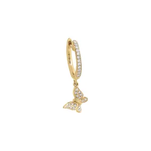 Diamond Pave Dangling Butterfly Huggie Earring 14K