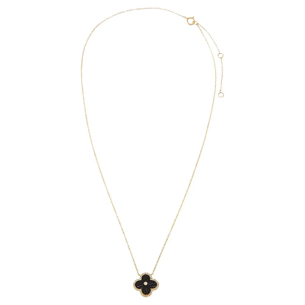 Diamond Pave Outline Colored Stone Pendant Necklace 14K