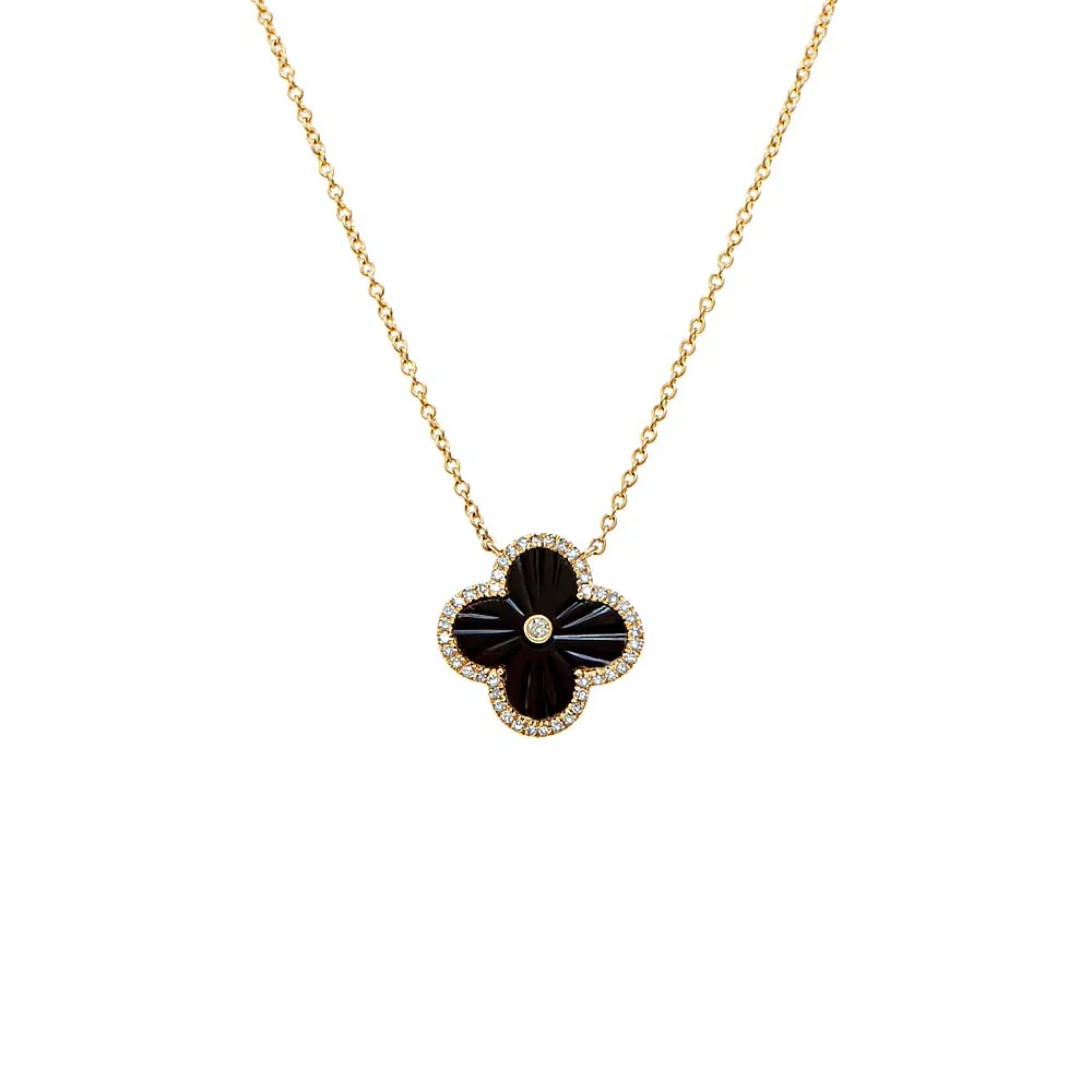 Diamond Pave Outline Colored Stone Pendant Necklace 14K