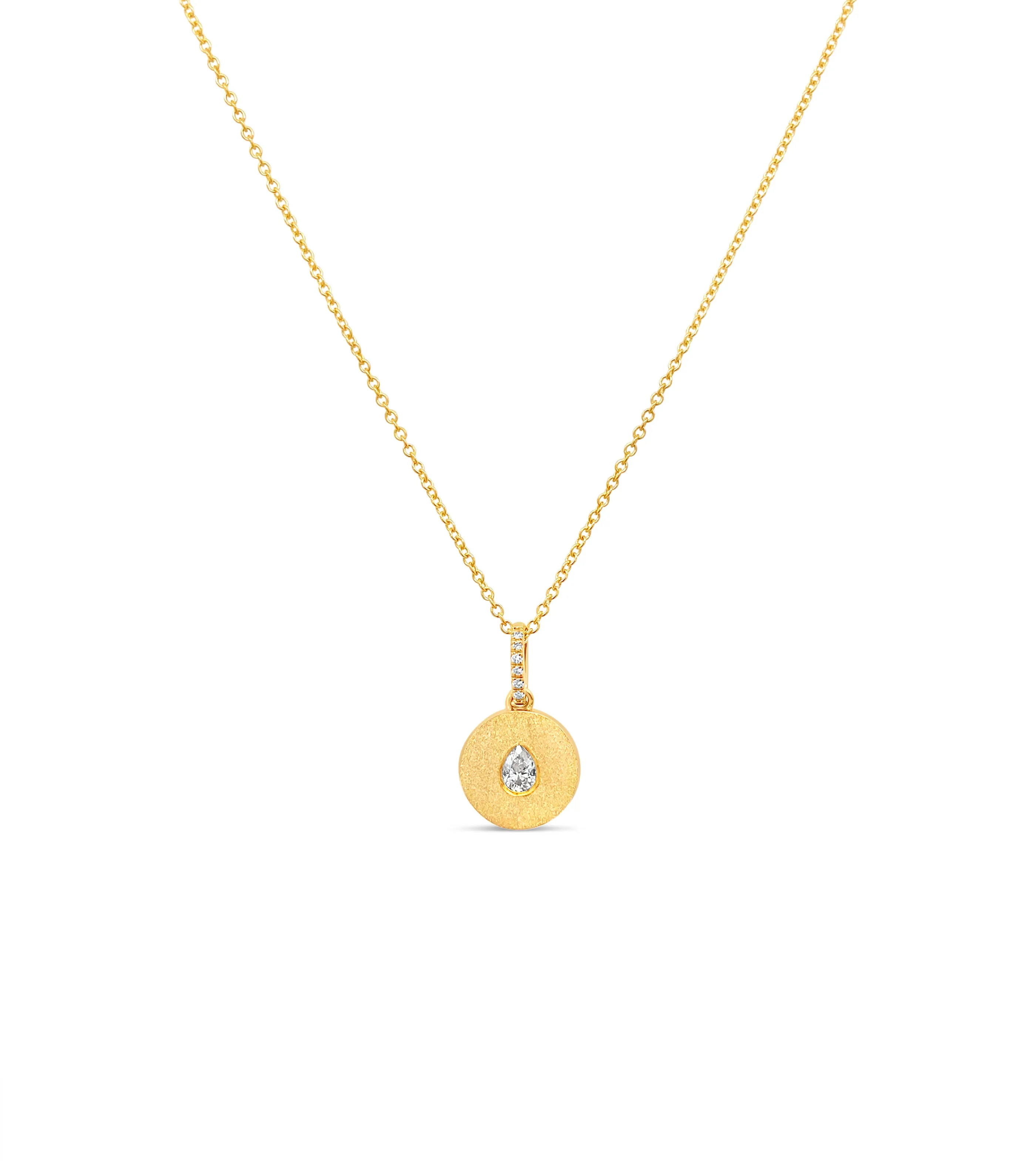 Diamond Pear Flush Disc Necklace